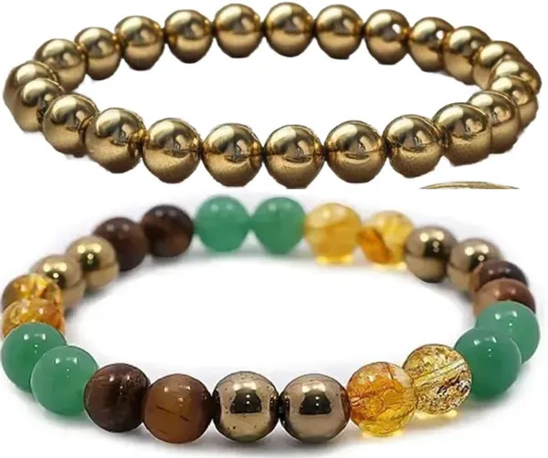 Multiagate_Pyrite,_Green_Aventurine,_Citrine_+_Golden,_Golden_Pyrite,_Crystal,_Tiger's_Eye_Bracelet_Set_(Pack_of_2)