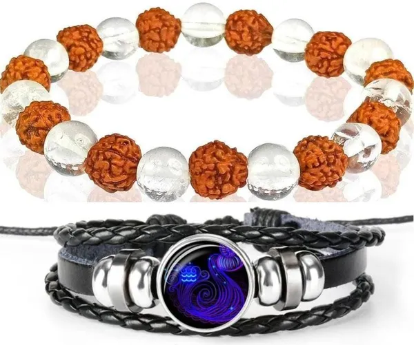 Multiagate_Rudraksha,_Clear_Quartz,_Leather_Bracelet_Set_(Pack_of_2)