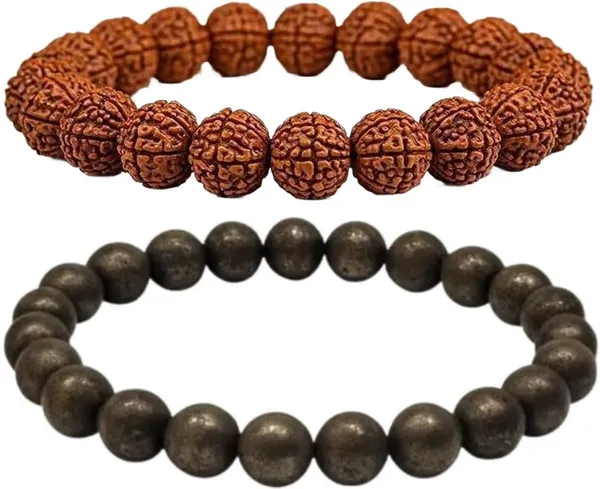 Multiagate_Pyrite,_Rudraksha_Bracelet_Set_(Pack_of_2)