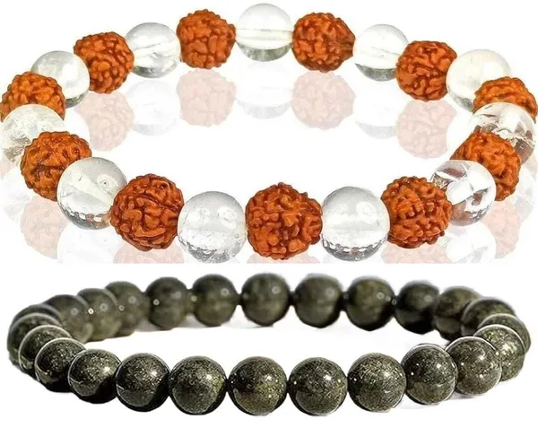 Multiagate_Pyrite,_Rudraksha,_Clear_Quartz_Bracelet_Set_(Pack_of_2)