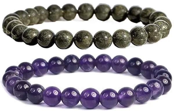 Multiagate_Pyrite,_Amethyst_Bracelet_Set_(Pack_of_2)