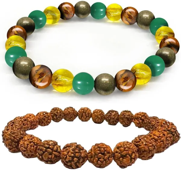 Multiagate_Pyrite,_Green_Aventurine,_Tiger's_Eye,_Rudraksha,_Citrine_Bracelet_Set_(Pack_of_2)