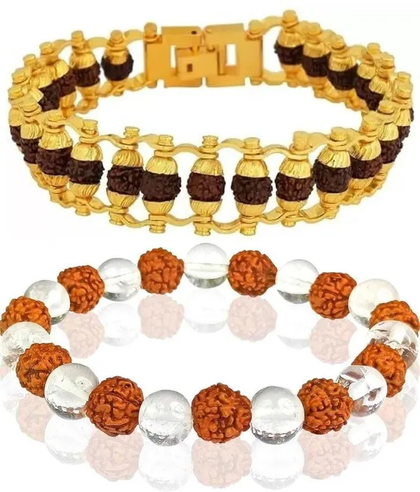 Multiagate_Rudraksha,_Clear_Quartz_Bracelet_Set_(Pack_of_2)