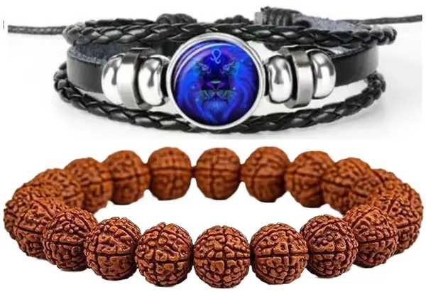 Multiagate_Rudraksha,_Leather_Bracelet_Set_(Pack_of_2)