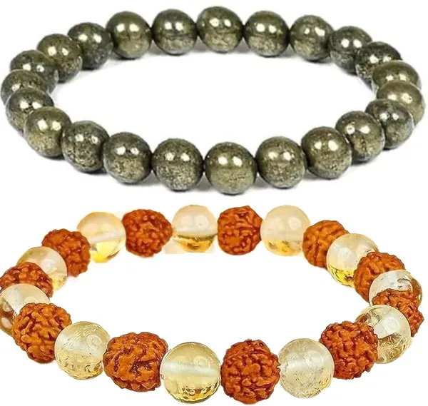 Multiagate_Pyrite,_Crystal,_Rudraksha,_Clear_Quartz_Bracelet_Set_(Pack_of_2)