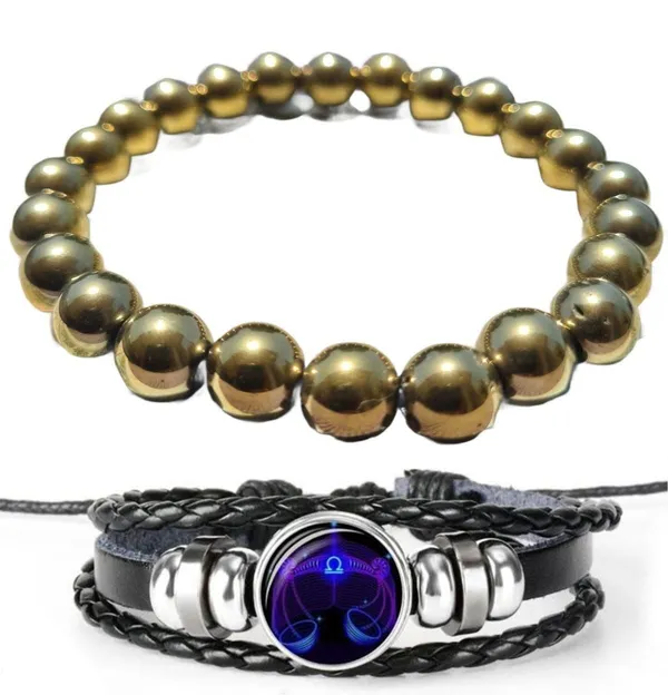 Multiagate_Golden_Pyrite,_Leather_Bracelet_Set_(Pack_of_2)