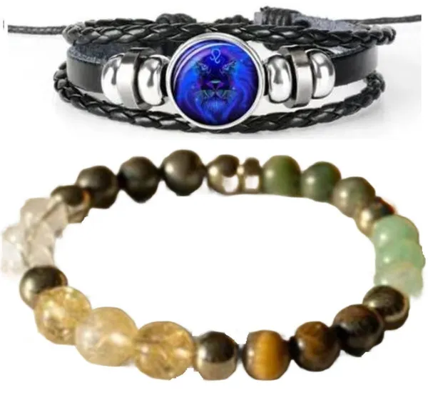 Multiagate_Pyrite,_Stone,_Green_Aventurine,_Amethyst,_Crystal,_Tiger's_Eye,_Citrine,_Leather,_Green_Jade_Bracelet_Set_(Pack_of_2)