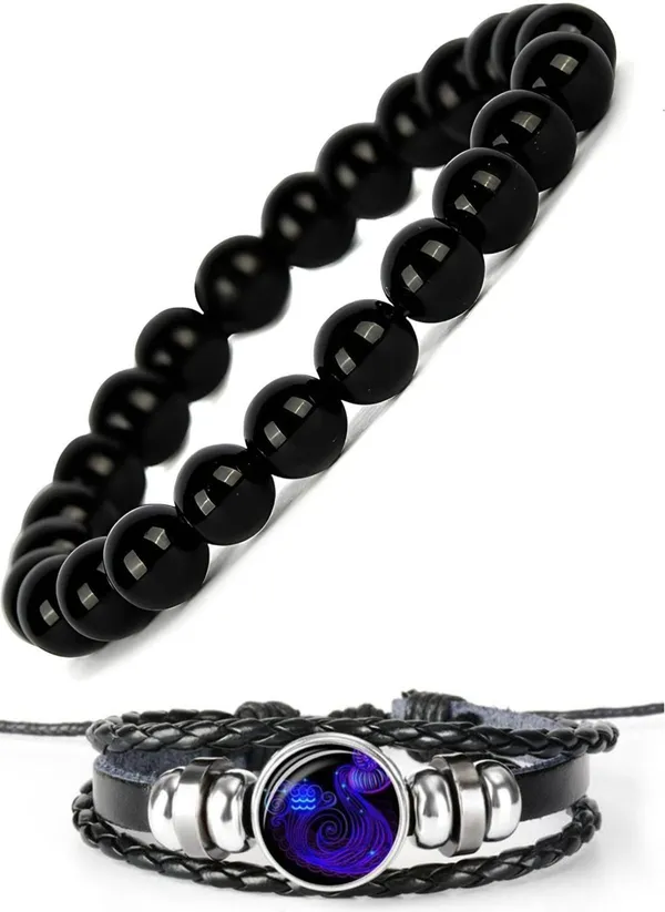 Multiagate_Pyrite,_Leather_Bracelet_Set_(Pack_of_2)