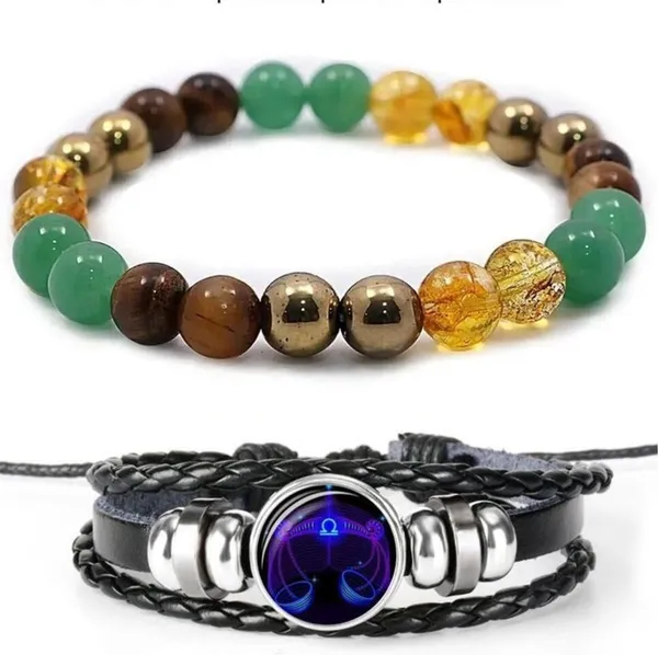 Multiagate_Pyrite,_Green_Aventurine,_Golden_Pyrite,_Tiger's_Eye,_Citrine,_Leather_Bracelet_Set_(Pack_of_2)