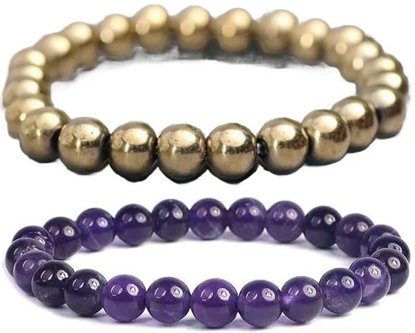 Multiagate_Pyrite,_Amethyst_Bracelet_Set_(Pack_of_2)