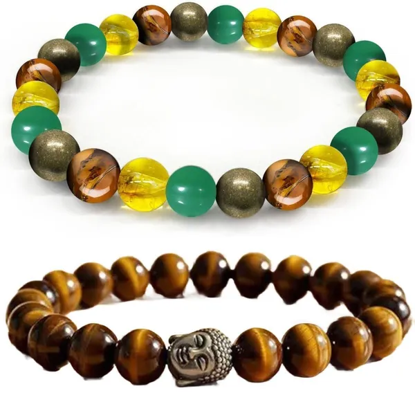 Multiagate_Pyrite,_Green_Aventurine,_Tiger's_Eye,_Citrine_Bracelet_Set_(Pack_of_2)