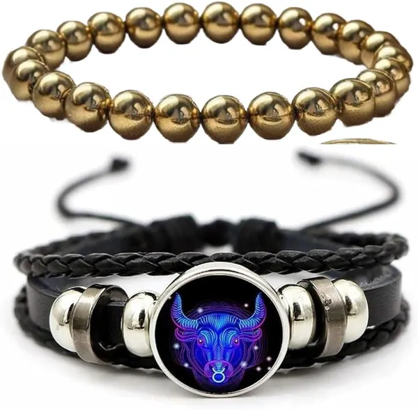 Multiagate_Pyrite,_Leather_Bracelet_Set_(Pack_of_2)