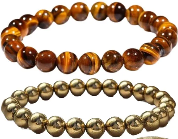 Multiagate_Pyrite,_Tiger's_Eye_Bracelet_Set_(Pack_of_2)