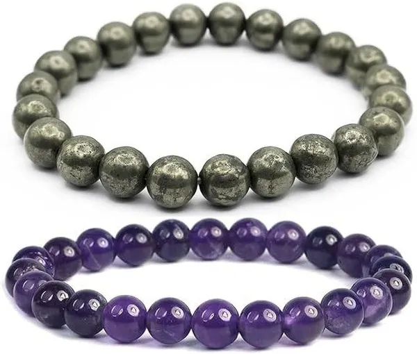 Multiagate_Pyrite,_Amethyst_Bracelet_Set_(Pack_of_2)