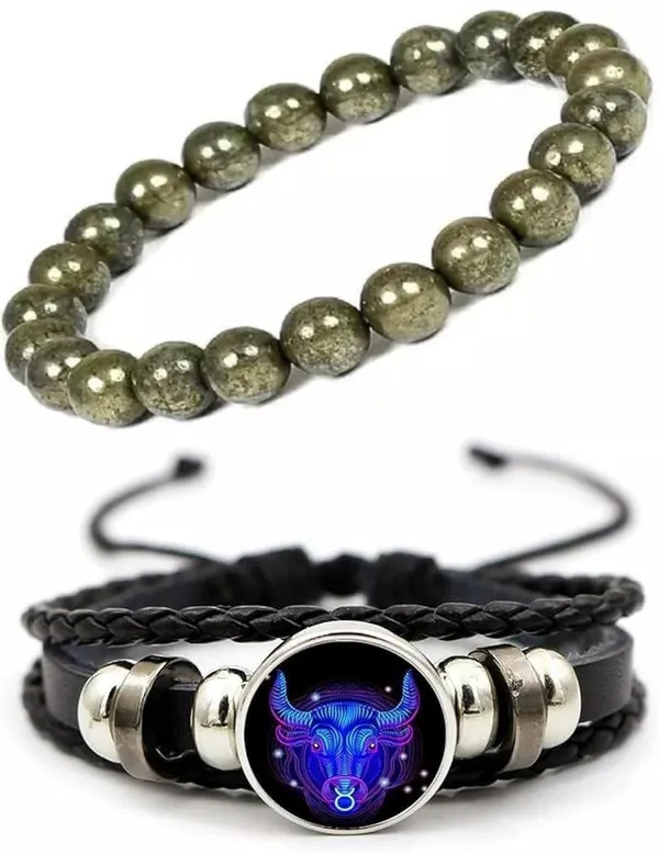 Multiagate_Pyrite,_Leather_Bracelet_Set_(Pack_of_2)