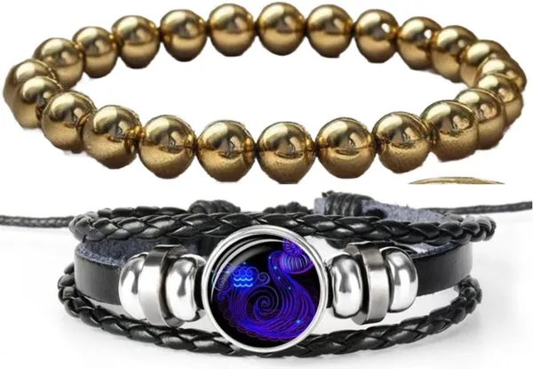 Multiagate_Pyrite,_Leather_Bracelet_Set_(Pack_of_2)