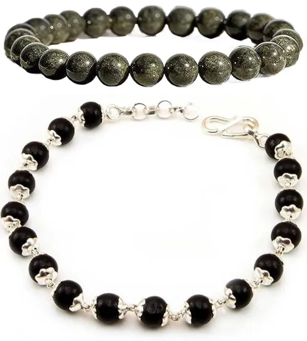 Multiagate_Pyrite,_Wood,_Alloy_Bracelet_Set_(Pack_of_2)