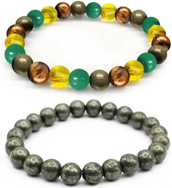 Multiagate_Pyrite,_Green_Aventurine,_Tiger's_Eye,_Citrine_Bracelet_Set_(Pack_of_2)