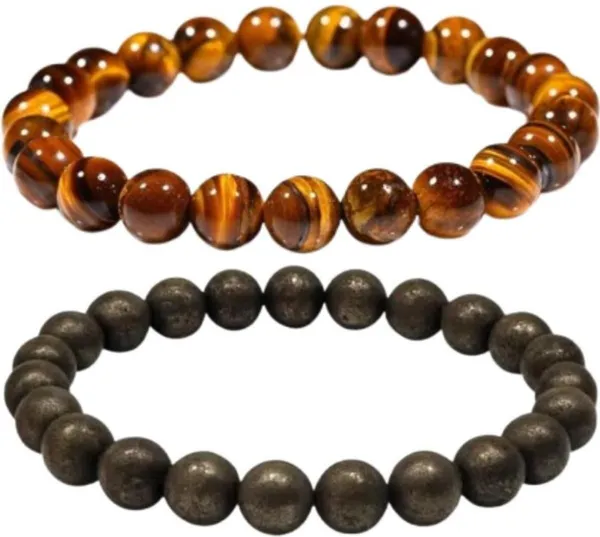 Multiagate_Pyrite,_Tiger's_Eye_Bracelet_Set_(Pack_of_2)