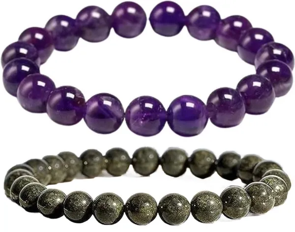 Multiagate_Pyrite,_Amethyst_Bracelet_Set_(Pack_of_2)
