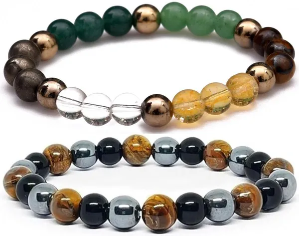 Multiagate_Pyrite,_Green_Aventurine,_Crystal,_Tiger's_Eye,_Citrine,_Black_Obsidian_Bracelet_Set_(Pack_of_2)
