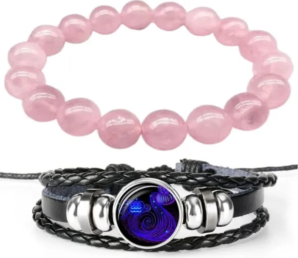 Multiagate_Rose_Quartz,_Leather_Bracelet_Set_(Pack_of_2)