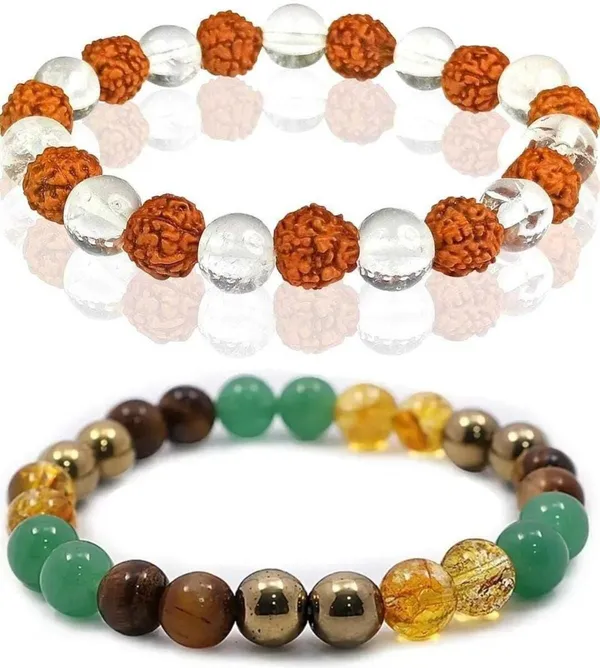 Multiagate_Pyrite,_Green_Aventurine,_Citrine_+_Golden,_Tiger's_Eye,_Rudraksha,_Clear_Quartz_Bracelet_Set_(Pack_of_2)