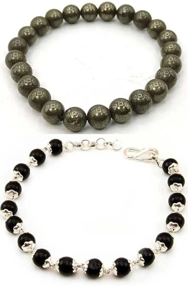 Multiagate_Pyrite,_Wood,_Alloy_Bracelet_Set_(Pack_of_2)
