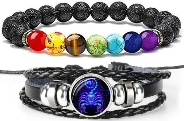 Multiagate_Pyrite,_Stone,_Rose_Quartz,_Amethyst,_Crystal,_Tiger's_Eye,_Lava,_7_Chakra,_Clear_Quartz,_Leather_Bracelet_Set_(Pack_of_2)