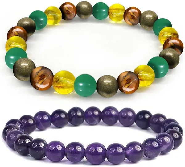 Multiagate_Pyrite,_Green_Aventurine,_Amethyst,_Tiger's_Eye,_Citrine_Bracelet_Set_(Pack_of_2)