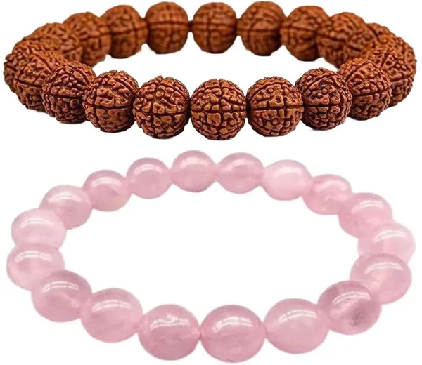 Multiagate_Rose_Quartz,_Rudraksha_Bracelet_Set_(Pack_of_2)
