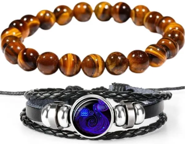 Multiagate_Tiger's_Eye,_Leather_Bracelet_Set_(Pack_of_2)
