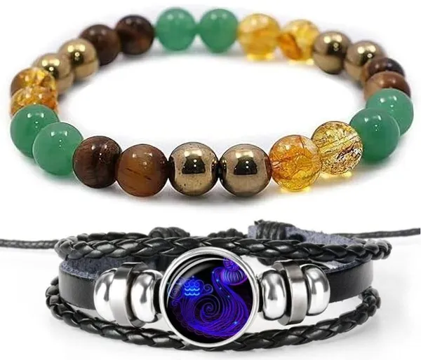 Multiagate_Green_Aventurine,_Golden_Pyrite,_Crystal,_Tiger's_Eye,_Citrine,_Leather_Bracelet_Set_(Pack_of_2)