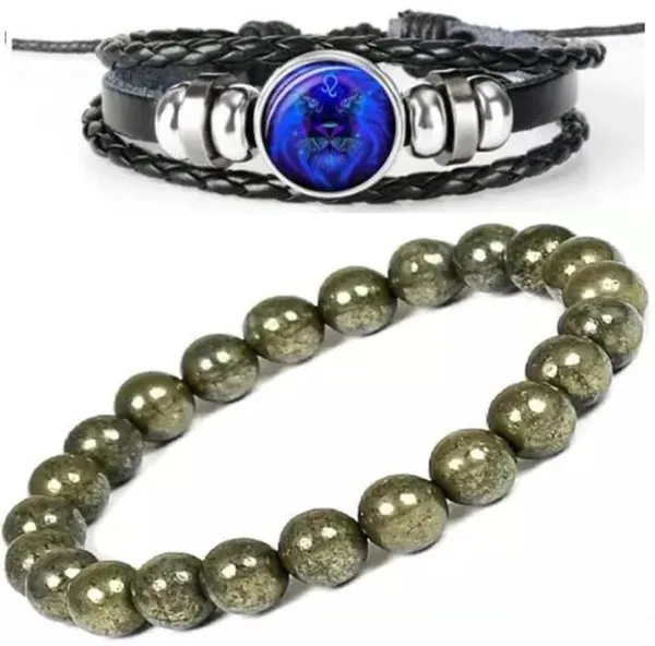 Multiagate_Pyrite,_Leather_Bracelet_Set_(Pack_of_2)