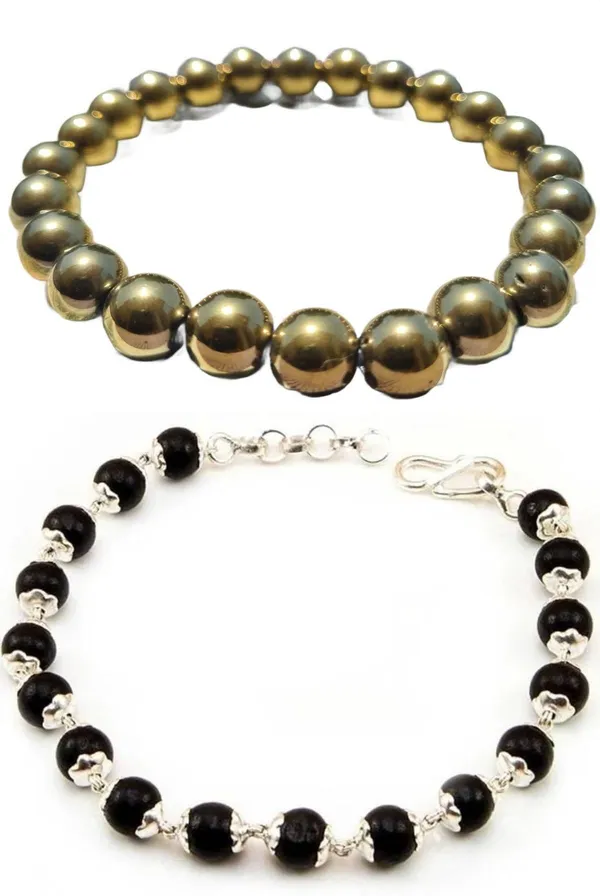 Multiagate_Wood,_Golden_Pyrite,_Alloy_Bracelet_Set_(Pack_of_2)