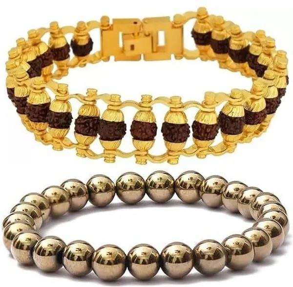 Multiagate_Golden_Pyrite,_Rudraksha_Bracelet_Set_(Pack_of_2)