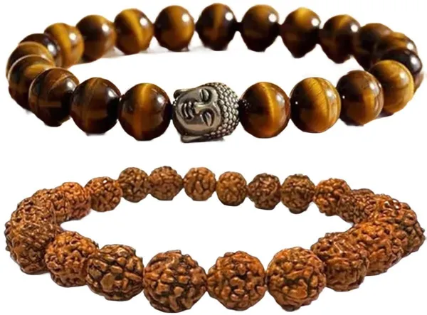 Multiagate_Tiger's_Eye,_Rudraksha_Bracelet_Set_(Pack_of_2)