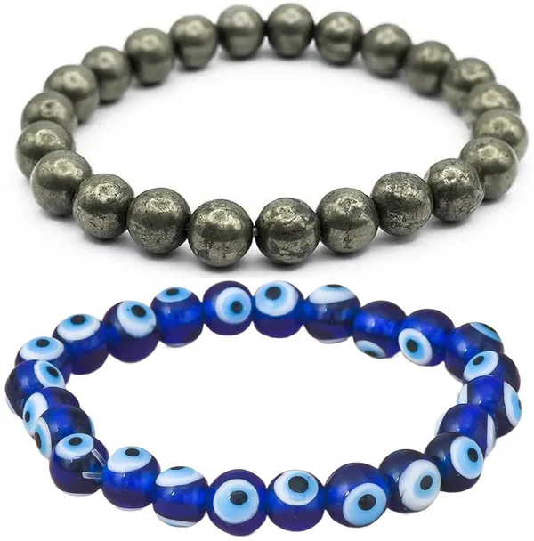 Multiagate_Pyrite,_Evil_Eye_Bracelet_Set_(Pack_of_2)