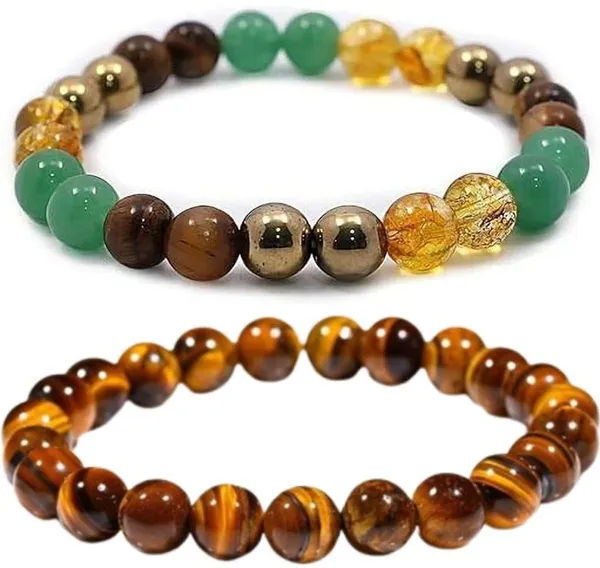 Multiagate_Green_Aventurine,_Golden_Pyrite,_Crystal,_Tiger's_Eye,_Citrine_Bracelet_Set_(Pack_of_2)