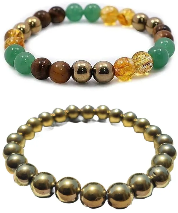 Multiagate_Green_Aventurine,_Golden_Pyrite,_Crystal,_Tiger's_Eye,_Citrine_Bracelet_Set_(Pack_of_2)