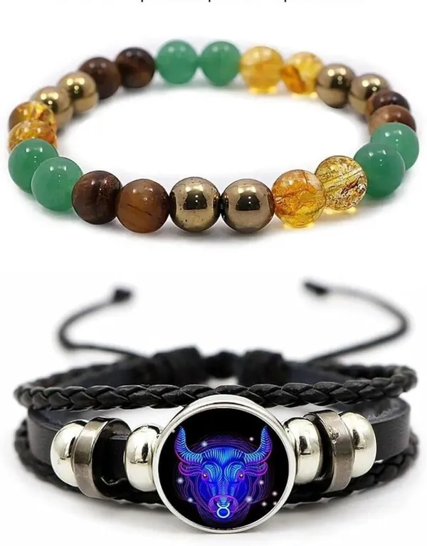 Multiagate_Pyrite,_Green_Aventurine,_Golden_Pyrite,_Tiger's_Eye,_Citrine,_Leather_Bracelet_Set_(Pack_of_2)
