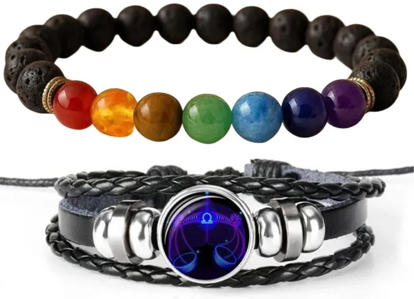 Multiagate_Pyrite,_Stone,_Green_Aventurine,_Amethyst,_Tiger's_Eye,_Lava,_7_Chakra,_Leather,_Green_Jade_Bracelet_Set_(Pack_of_2)