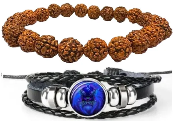 Multiagate_Rudraksha,_Leather_Bracelet_Set_(Pack_of_2)