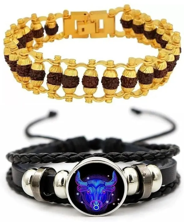 Multiagate_Rudraksha,_Leather_Bracelet_Set_(Pack_of_2)
