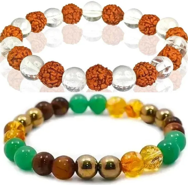 Multiagate_Pyrite,_Green_Aventurine,_Tiger's_Eye,_Rudraksha,_Citrine,_Clear_Quartz_Bracelet_Set_(Pack_of_2)