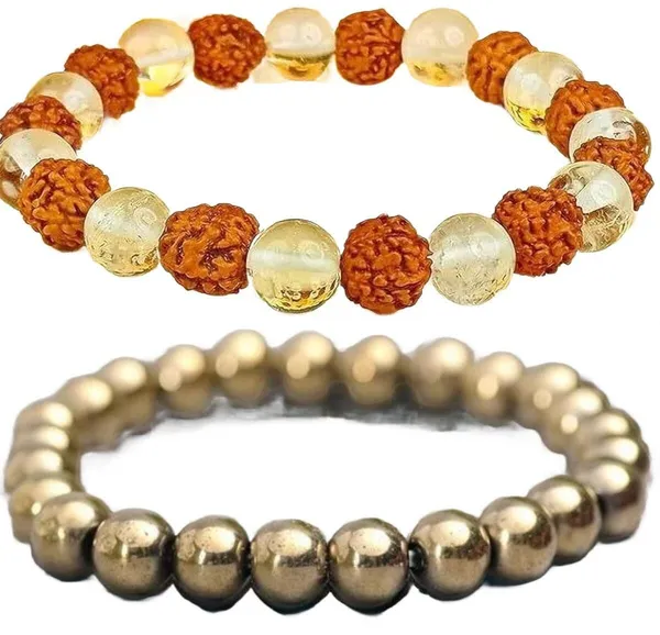 Multiagate_Pyrite,_Crystal,_Rudraksha,_Clear_Quartz_Bracelet_Set_(Pack_of_2)