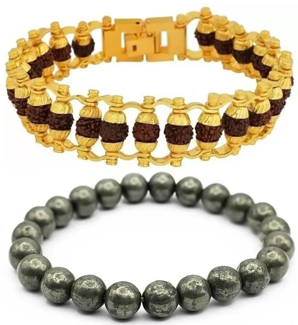 Multiagate_Pyrite,_Rudraksha_Bracelet_Set_(Pack_of_2)