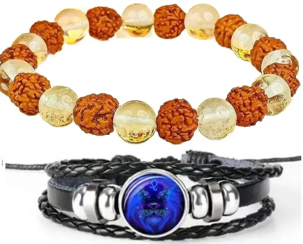 Multiagate_Crystal,_Rudraksha,_Clear_Quartz,_Leather_Bracelet_Set_(Pack_of_2)