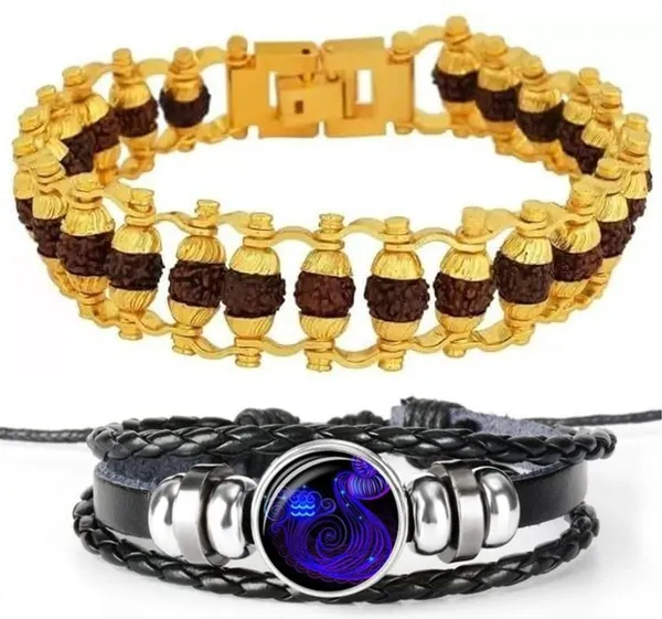Multiagate_Rudraksha,_Leather_Bracelet_Set_(Pack_of_2)