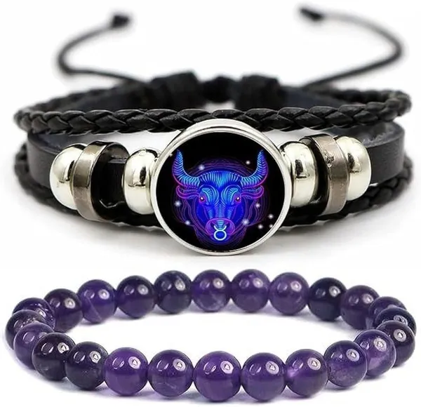 Multiagate_Amethyst,_Leather_Bracelet_Set_(Pack_of_2)